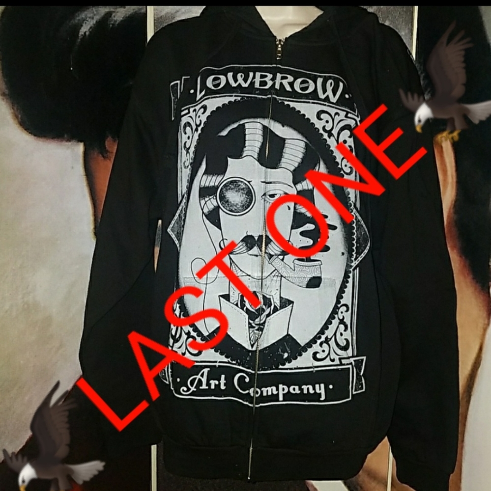 Lowbrow 1920's Tattooed Gent Smoking Pipe w Mustache Monocle Zipup Hoodie Jacket